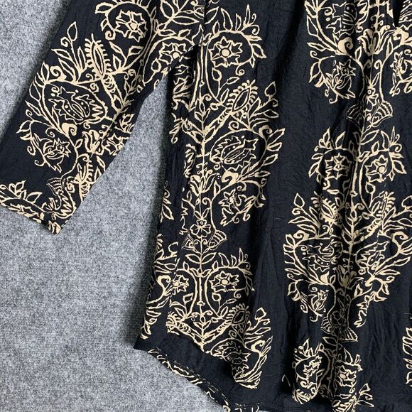 Lucky Brand Rayon Pullover Top Women M Black Tan Design  Hi Low Scoop Neck W/Key - Picture 3 of 12